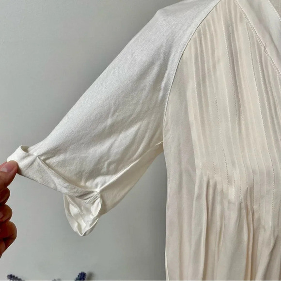 Elizabeth and James Pleated Silk Front Blouse XS Ivory Long Sleeve Designer Top - Picture 6 of 12